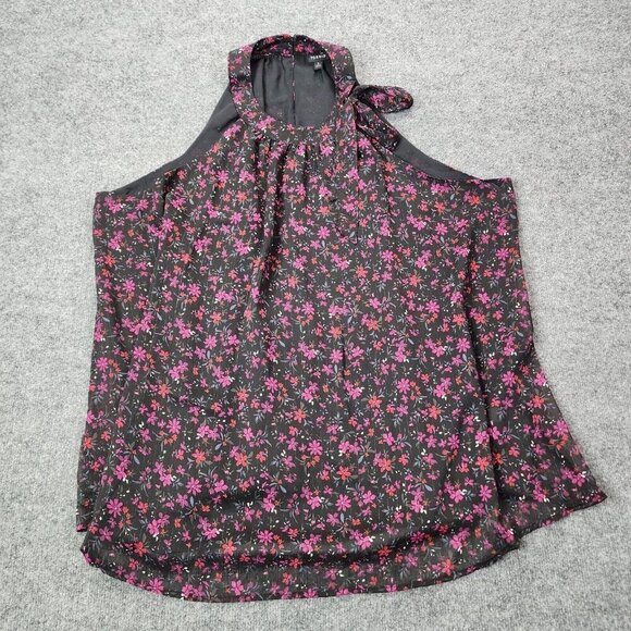 Torrid Crinkle Lurex Chiffon Halter Top Dark Black Floral Sleeveless Size 5 5X - Picture 1 of 13